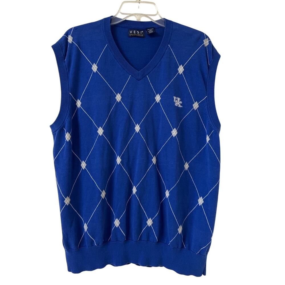 Vesi Sportswear 100% Cotton XXL UK University of Kentucky Blue, Gray Argyle Vest